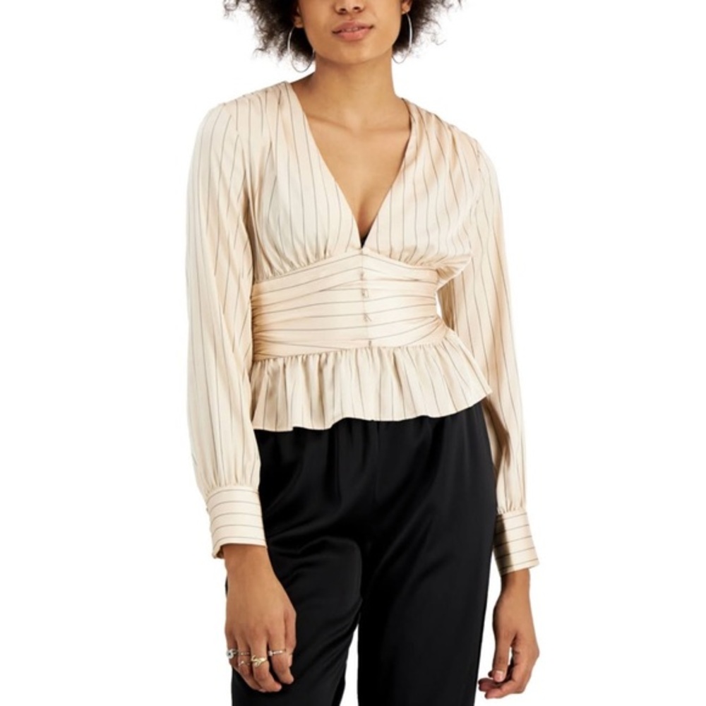 NWOT WAYF | Leyden Striped Fitted Waist Peplum Top